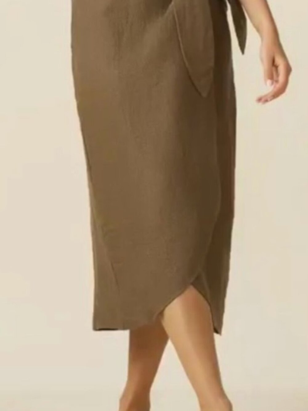 VETTA Linen Wrap Midi Tie Skirt